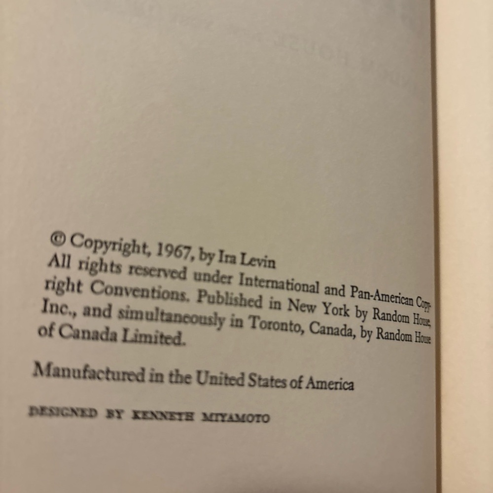 Rosemary’s Baby Hardcover Book By Ira Levin Random House Copyright 1967 1966 - Picture 4 of 6